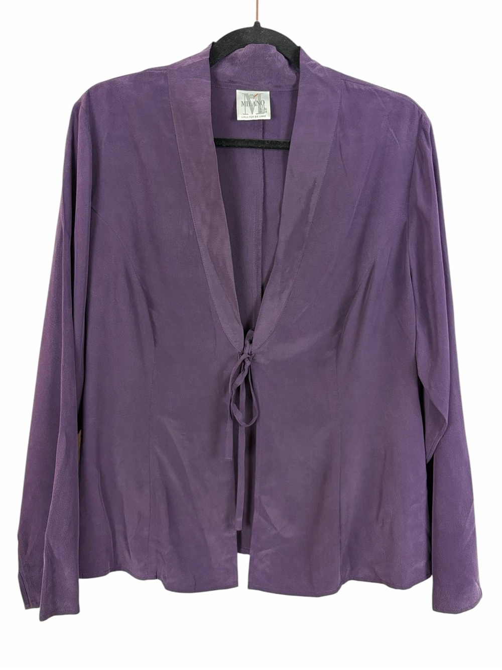 Milano Di Roma 100% Silk Tie Front Blouse Jacket Purple Size Medium